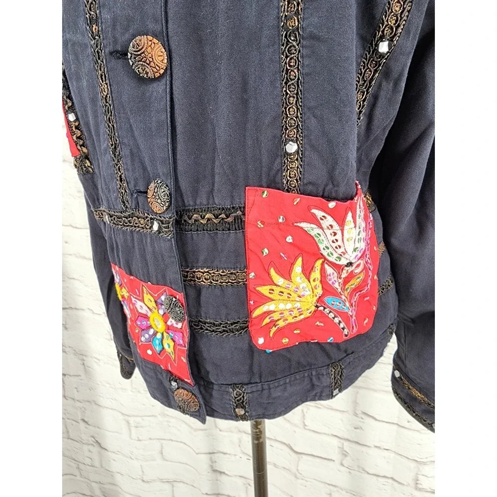 Vintage Sandy Starkman Boho Patchwork Jacket Whimsy Funky Hippie Floral Small